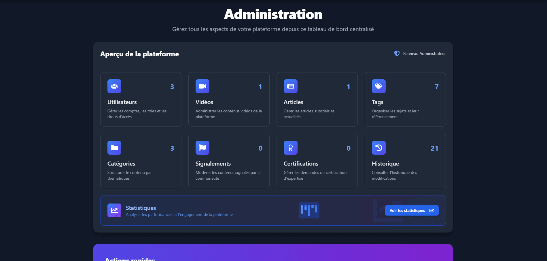 Administration de la plateforme